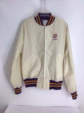 Vintage 70’s LSU Logo Maple Athletic Sportswear Bomber Jacket Creme Size Med